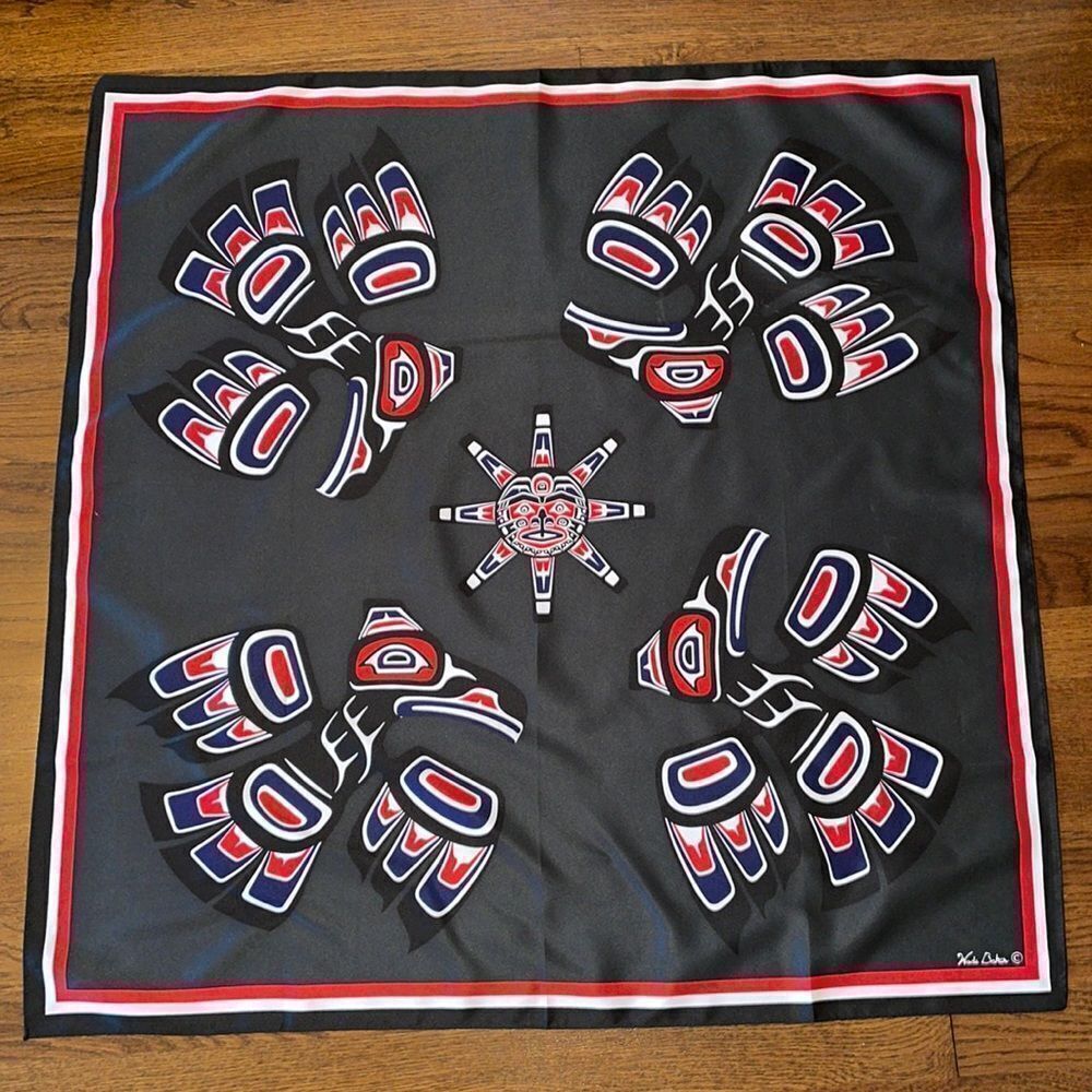 Wade Baker red, white, red & navy blue aboriginal/indigenous print square scarf